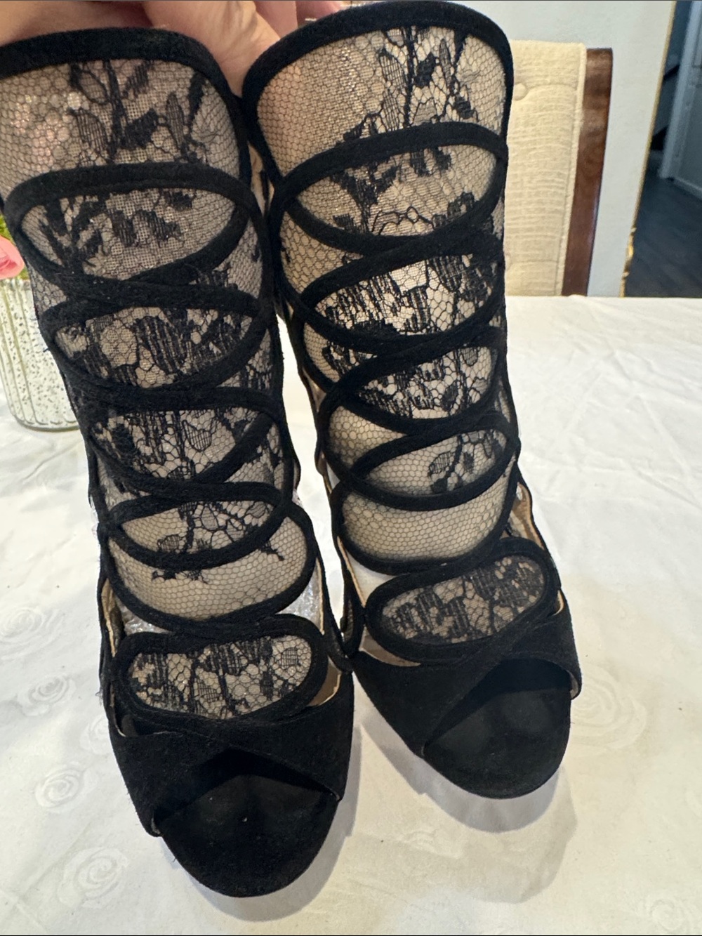 Authentic Jimmy Choo Lace Cutout High Heel Booties - Picture 4 of 12